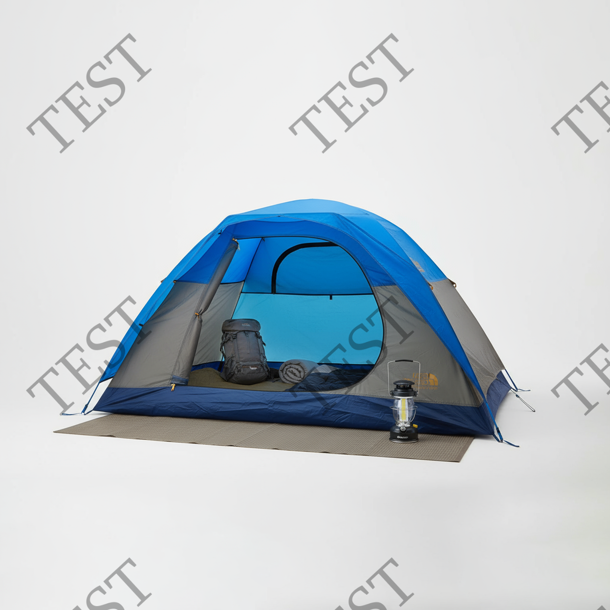 Interior view of blue 2-person camping tent